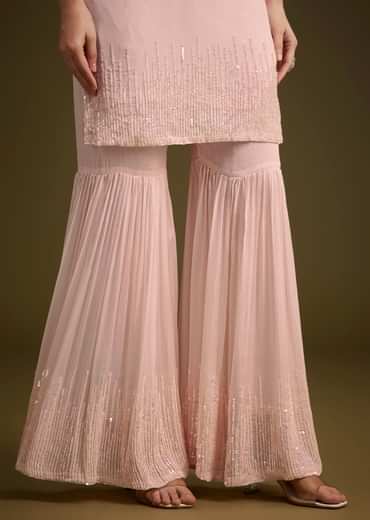 Baby Pink Sequined Chinon Sharara Set