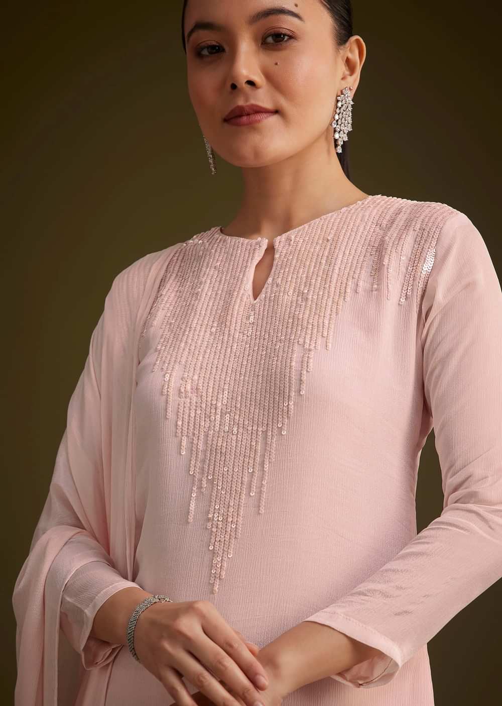 Baby Pink Sequined Chinon Sharara Set