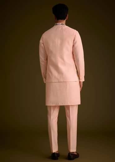 Baby Pink Silk Jacket Set With Nature Themed Patch Work