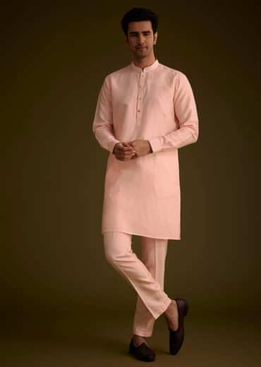 Baby Pink Silk Jacket Set With Nature Themed Patch Work