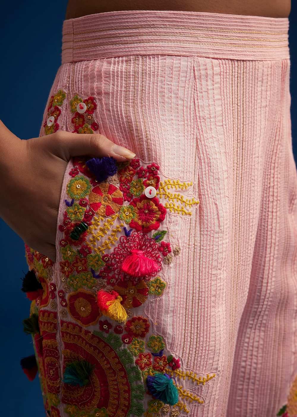 Baby Pink Silk Palazzo Set With Resham Work