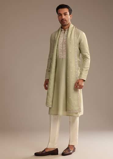 Basil Green Kurta Set with Embroidered Dupatta