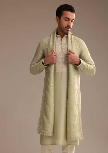 Basil Green Kurta Set with Embroidered Dupatta