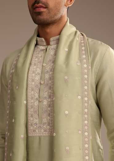Basil Green Kurta Set with Embroidered Dupatta