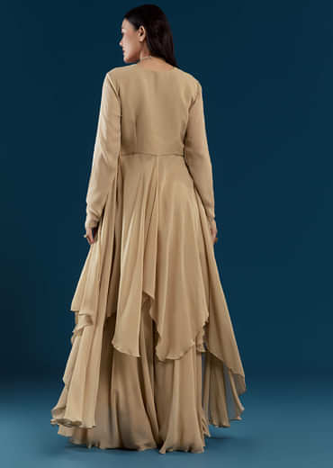 Beige Asymmetric Kurta Palazzo Set