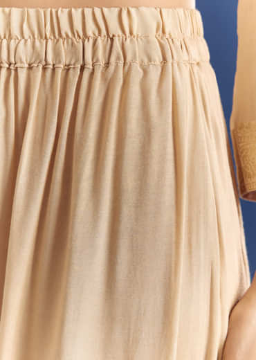 Beige Banarasi Georgette Kurta Set With Zardosi Neckline