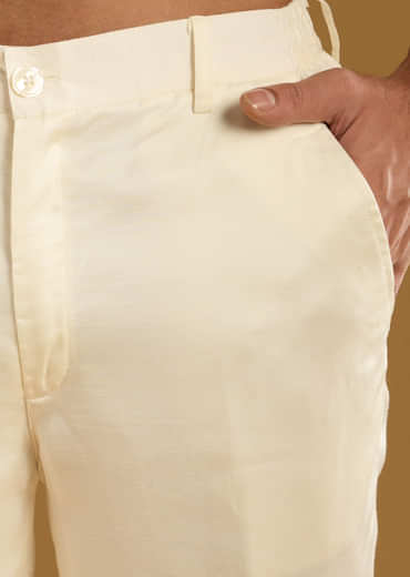 Beige Banarasi Silk Kurta Jacket Set For Men With Hand Embroidery