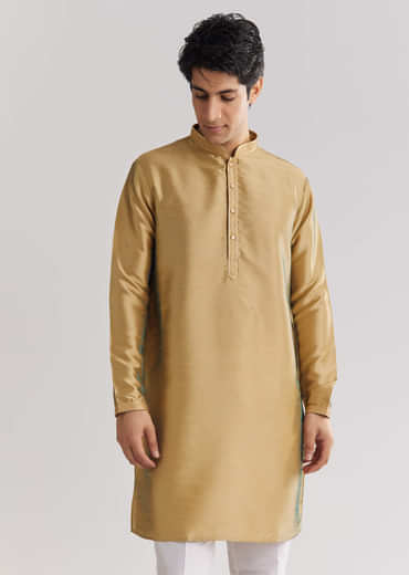 Beige Brocade Jacket Kurta Set