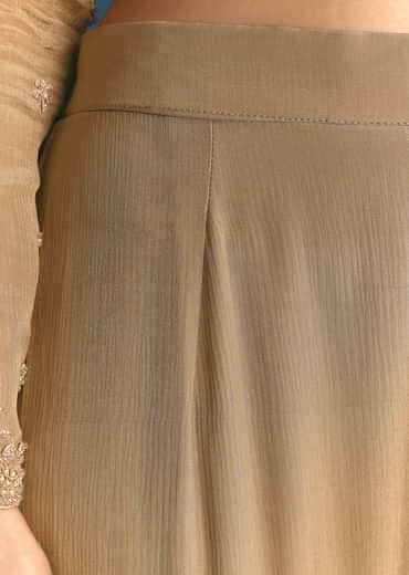 Beige Chinon Kurta Palazzo Suit With Sequins Thread Work