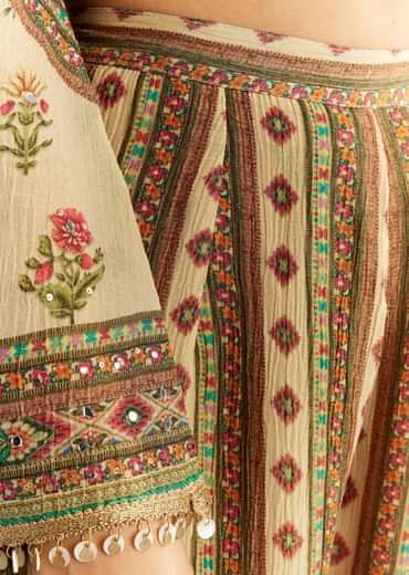 Beige Crush Tissue Floral Printed Kurta With Printed Palazzo