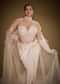 Beige Embroidered Drape Gown With Full Length Embroidered Cape