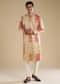 Beige Foil Print Silk Kurta Set