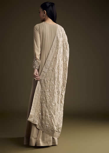 Beige Georgette Anarkali Suit With Sequins And Thread Embroidery