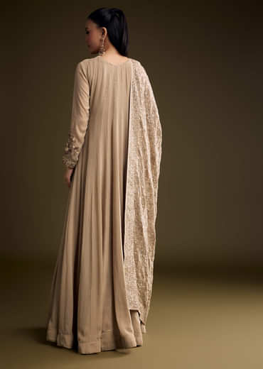 Beige Georgette Anarkali Suit With Thread And Sequins Embroidery