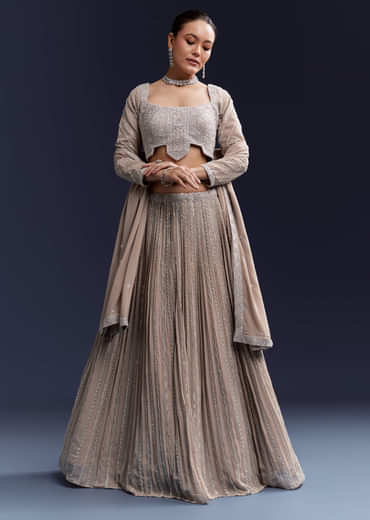 Beige Georgette Bridesmaid Lehenga Set With Sequin Embroidery