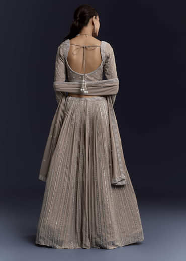 Beige Georgette Bridesmaid Lehenga Set With Sequin Embroidery