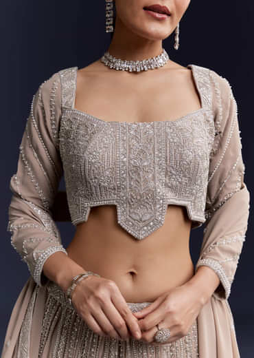Beige Georgette Bridesmaid Lehenga Set With Sequin Embroidery