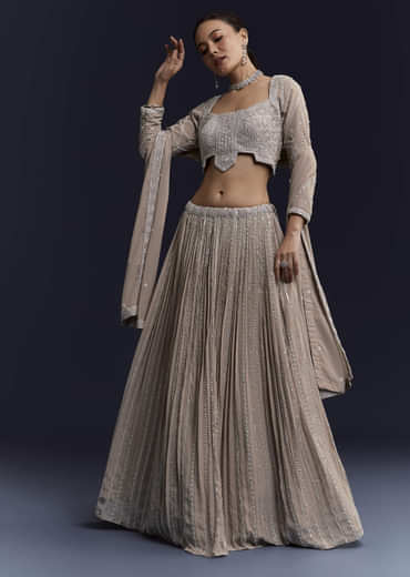 Beige Georgette Bridesmaid Lehenga Set With Sequin Embroidery