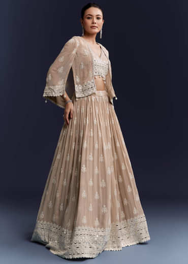 Beige Georgette Bridesmaid Lehenga With Thread And Sequins Work