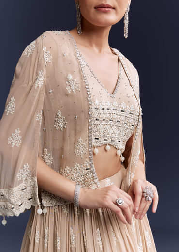 Beige Georgette Bridesmaid Lehenga With Thread And Sequins Work