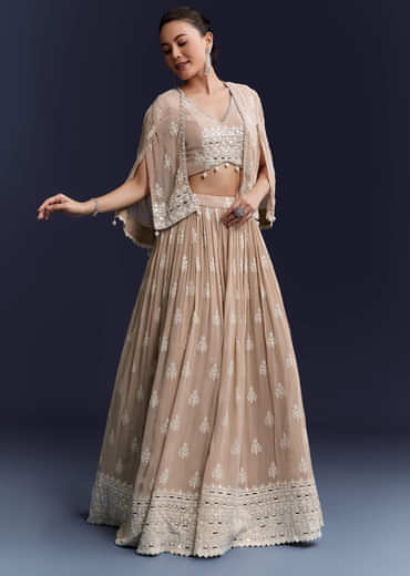 Beige Georgette Bridesmaid Lehenga With Thread And Sequins Work