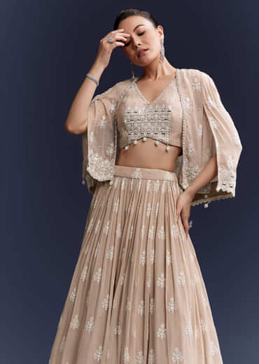 Beige Georgette Bridesmaid Lehenga With Thread And Sequins Work