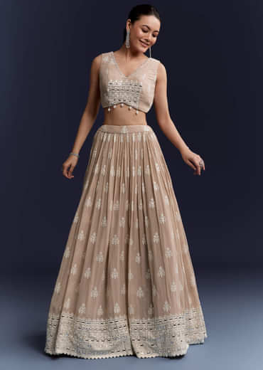 Beige Georgette Bridesmaid Lehenga With Thread And Sequins Work