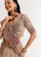 Beige Georgette Printed V Neckline Lehenga With Crepe Dupatta