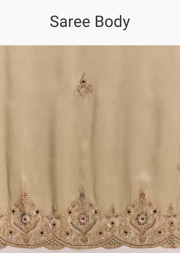 Beige Gold Tissue Embroidered Saree With Zardosi And Stone Work