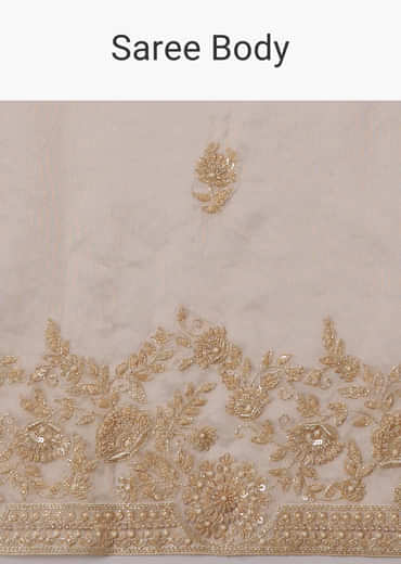 Beige Ivory Tissue Saree With Velvet Embroidered Blouse