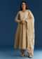 Beige Jamdani Anarkali Set With Thread Work Yoke And Floral Dupatta