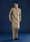 Beige Linen Blend Mirror Work Kurta and Pant Set