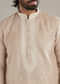Beige Linen Kurta Set For Men With Resham Hand Work