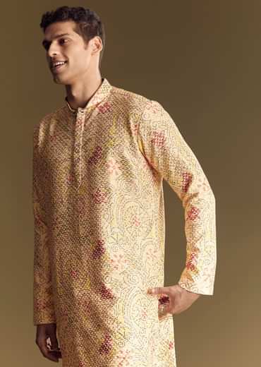 Beige Linen Kurta Set With Minimalist Detailing