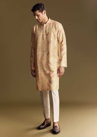 Beige Linen Kurta Set With Minimalist Detailing