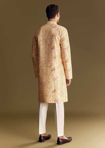 Beige Linen Kurta Set With Minimalist Detailing