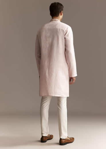 Beige Linen Thread Embroidered Kurta Set