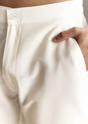 Beige Linen Thread Embroidered Kurta Set