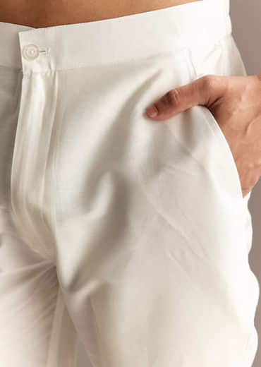 Beige Linen Threadwork Kurta Set