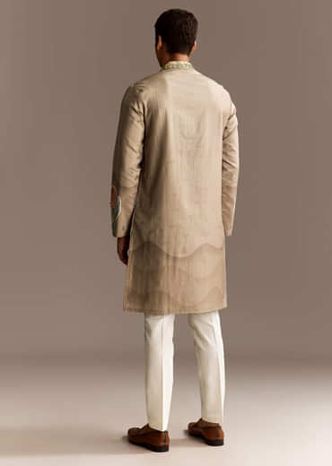 Beige Mirror Work Kurta Set