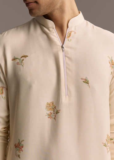 Beige Modal Printed Kurta Set For Men