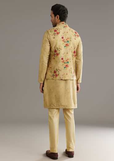 Beige Muslin Kurta Jacket Set With Stone Work