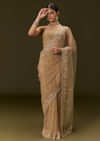 Beige Net Saree With All Over Heavy Embroidery