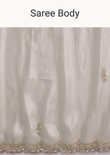 Beige Net Saree With Heavy Hand Embroidery