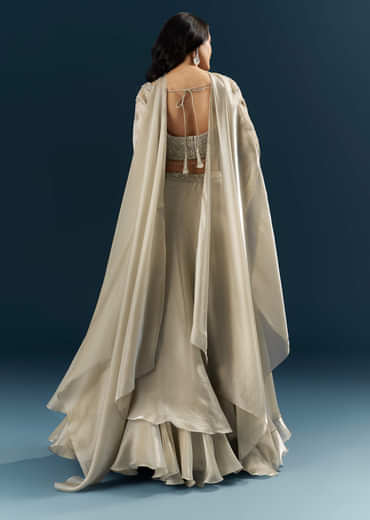 Beige Organza Bridesmaid Lehenga With Beads And Cutdana Embroidery