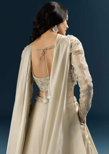 Beige Organza Bridesmaid Lehenga With Beads And Cutdana Embroidery