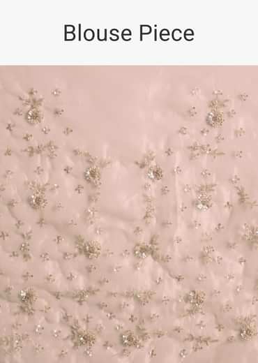 Beige Organza Sequin Embroidered Saree With Scallop Border