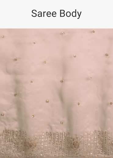 Beige Organza Sequin Embroidered Saree With Scallop Border
