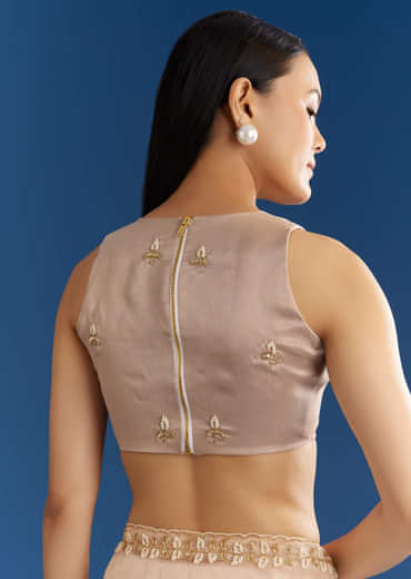 Beige Organza Tissue Saree With Cutdana Detailing