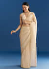 Beige Organza Tissue Saree With Embroidered Scallop